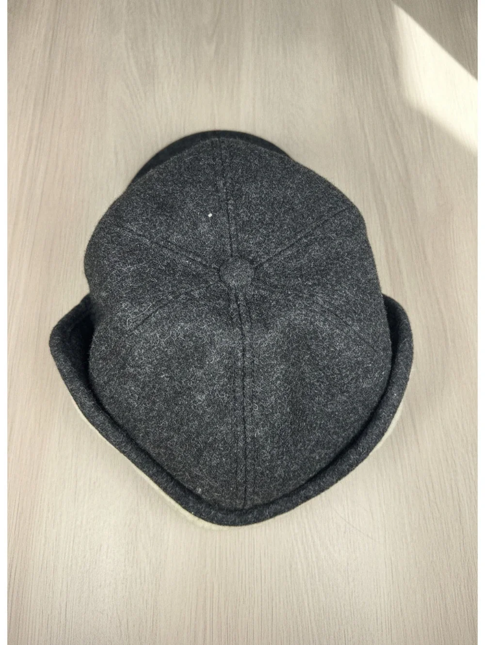 Woolrich Men Dark Gray Wool Blend Winter Cap Ear Flaps Fleece Lined Trapper Hat
